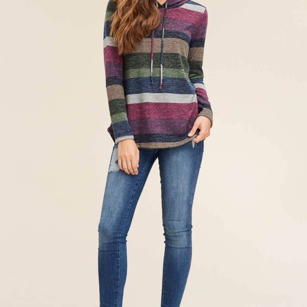 NWT staccato Rainbow stripe long sleeve hoodie top - Picture 3 of 6